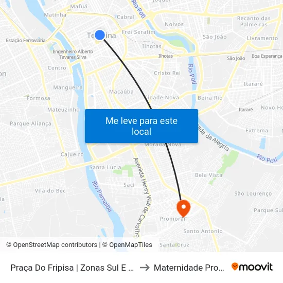 Praça Do Fripisa | Zonas Sul E Sudeste to Maternidade Promorar map