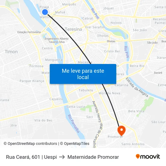 Rua Ceará, 601 | Uespi to Maternidade Promorar map