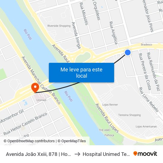 Avenida João Xxiii, 878 | Hotel Poty to Hospital Unimed Teresina map