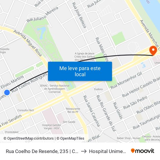 Rua Coelho De Resende, 235 | Coxinha No Cone to Hospital Unimed Teresina map