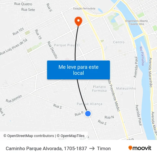 Caminho Parque Alvorada, 1705-1837 to Timon map