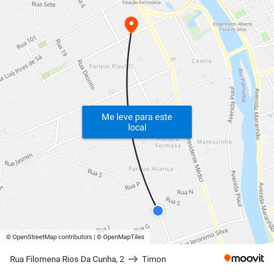 Rua Filomena Rios Da Cunha, 2 to Timon map