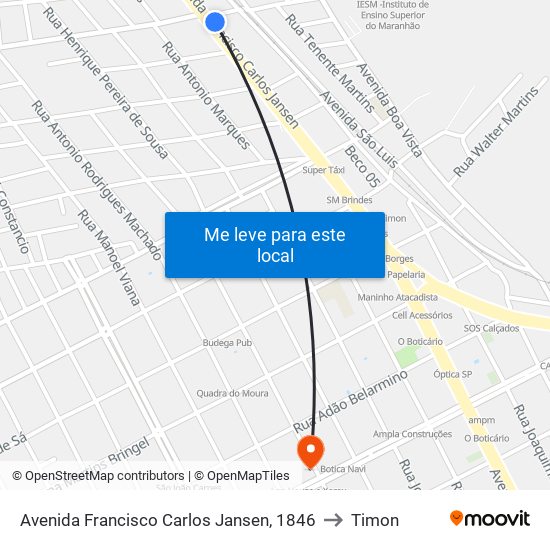 Avenida Francisco Carlos Jansen, 1846 to Timon map