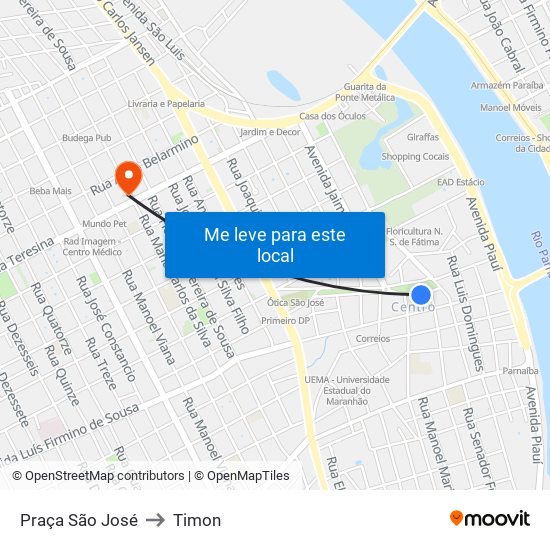 Praça São José to Timon map