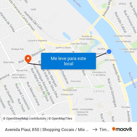 Avenida Piauí, 850 | Shopping Cocais / Mix Mateus to Timon map