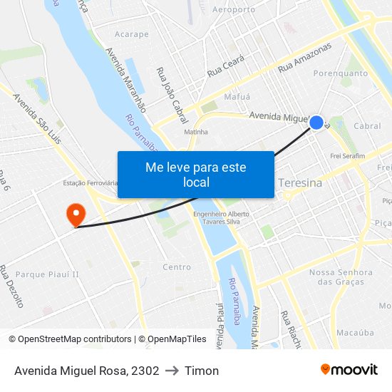 Avenida Miguel Rosa, 2302 to Timon map