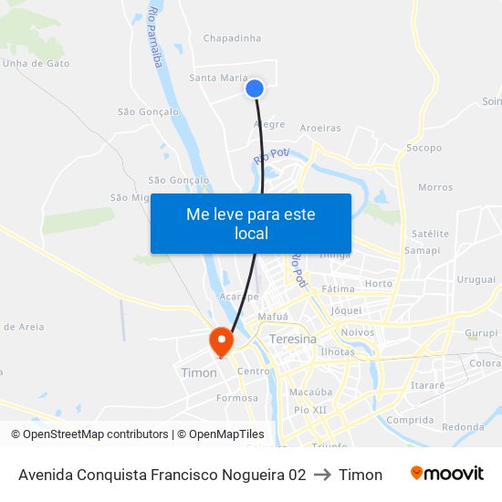 Avenida Conquista Francisco Nogueira 02 to Timon map