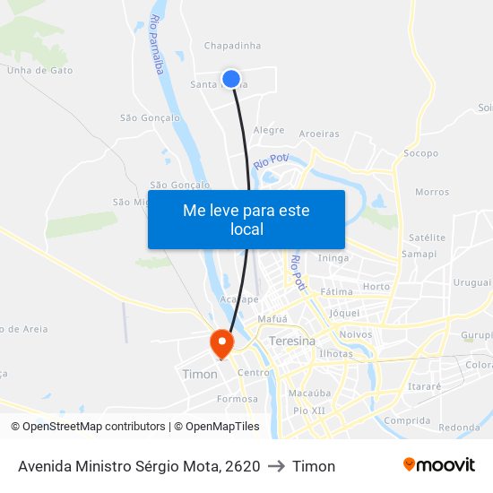 Avenida Ministro Sérgio Mota, 2620 to Timon map