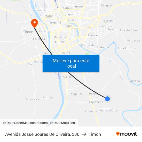 Avenida Josué Soares De Oliveira, 580 to Timon map