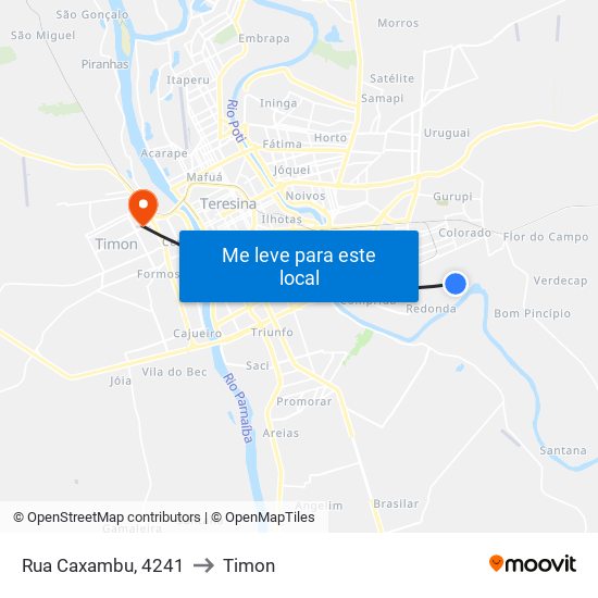 Rua Caxambu, 4241 to Timon map