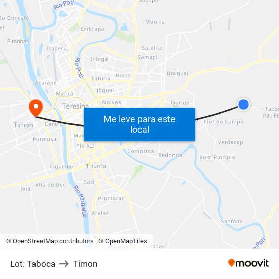 Lot. Taboca to Timon map