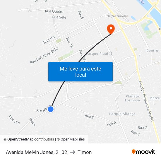 Avenida Melvin Jones, 2102 to Timon map