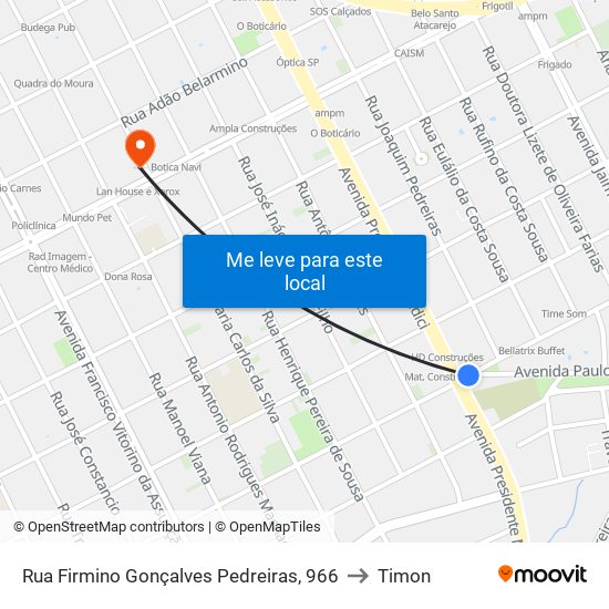 Rua Firmino Gonçalves Pedreiras, 966 to Timon map