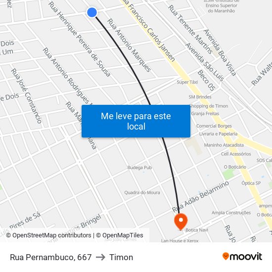 Rua Pernambuco, 667 to Timon map