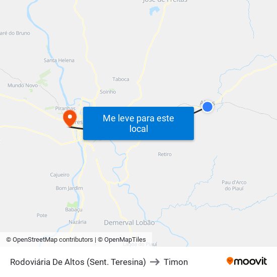 Rodoviária De Altos (Sent. Teresina) to Timon map