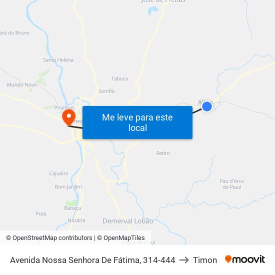 Avenida Nossa Senhora De Fátima, 314-444 to Timon map