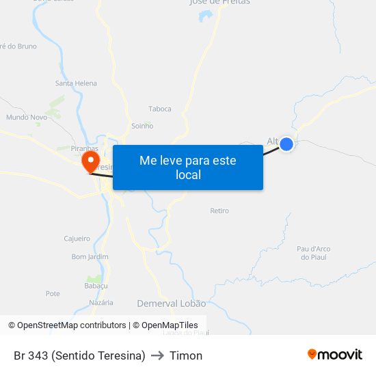 Br 343 (Sentido Teresina) to Timon map