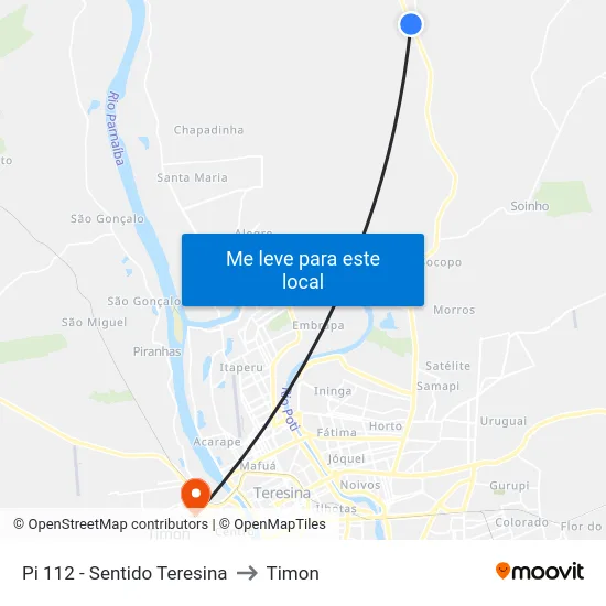 Pi 112 - Sentido Teresina to Timon map