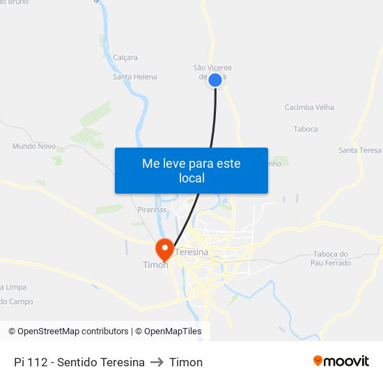 Pi 112 - Sentido Teresina to Timon map