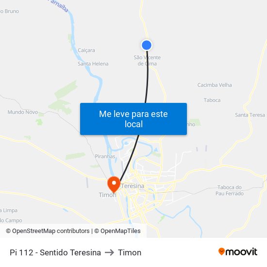 Pi 112 - Sentido Teresina to Timon map