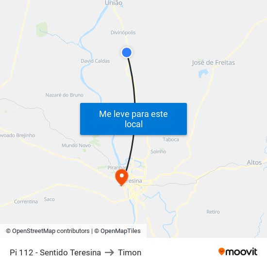 Pi 112 - Sentido Teresina to Timon map