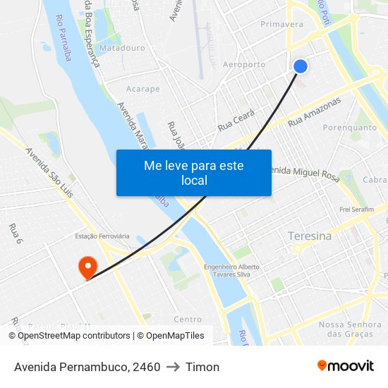 Avenida Pernambuco, 2460 to Timon map