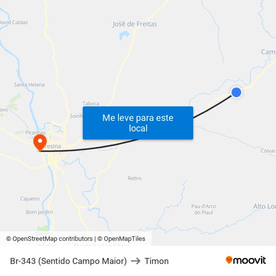 Br-343 (Sentido Campo Maior) to Timon map