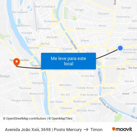 Avenida João Xxiii, 3698  | Posto Mercury to Timon map