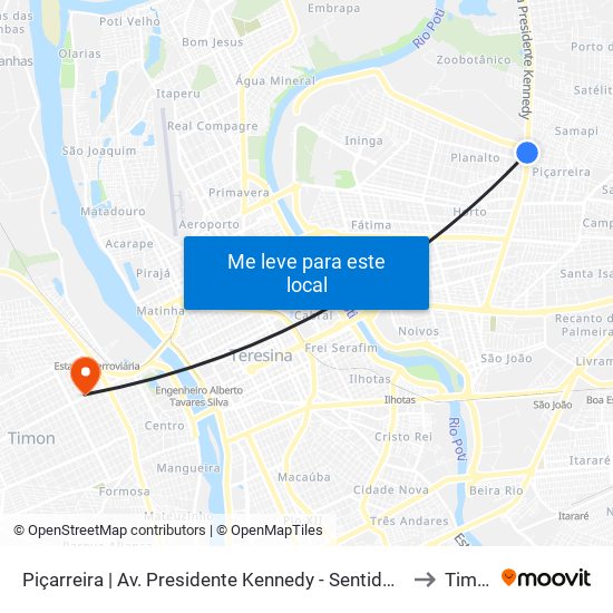 Piçarreira | Av. Presidente Kennedy - Sentido Bairro to Timon map