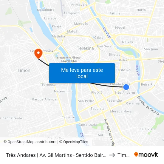 Três Andares | Av. Gil Martins - Sentido Bairro to Timon map