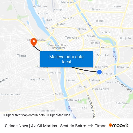 Cidade Nova | Av. Gil Martins - Sentido Bairro to Timon map