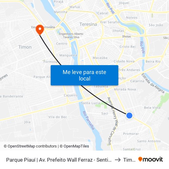 Parque Piauí | Av. Prefeito Wall Ferraz - Sentido Bairro to Timon map