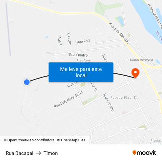 Rua Bacabal to Timon map