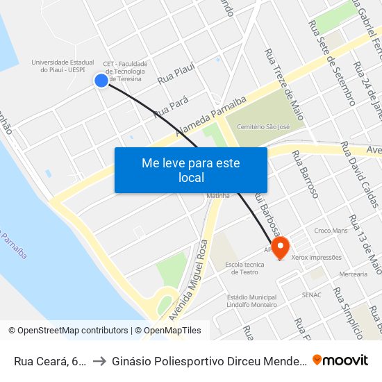 Rua Ceará, 601 | Uespi to Ginásio Poliesportivo Dirceu Mendes Arcoverde - ""Verdão"" map