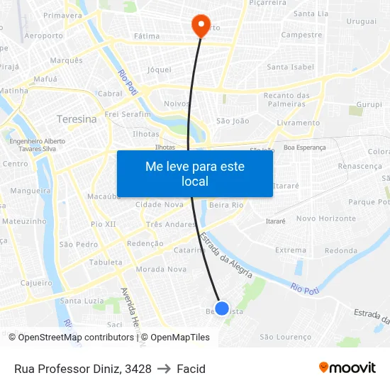 Rua Professor Diniz, 3428 to Facid map