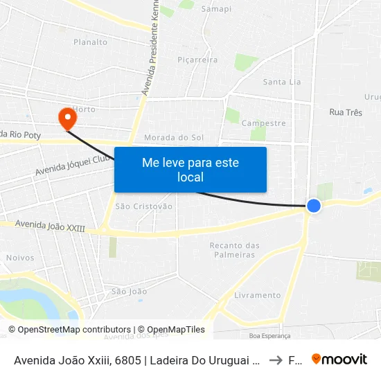 Avenida João Xxiii, 6805 | Ladeira Do Uruguai (Desembarque Intermunicipal) to Facid map