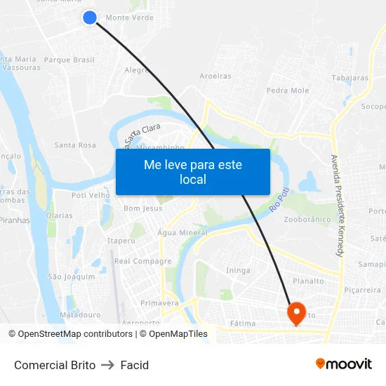 Comercial Brito to Facid map
