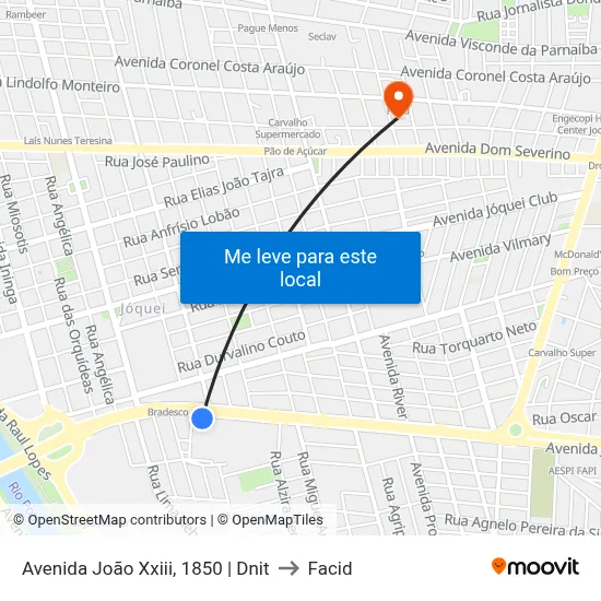 Avenida João Xxiii, 1850 | Dnit to Facid map
