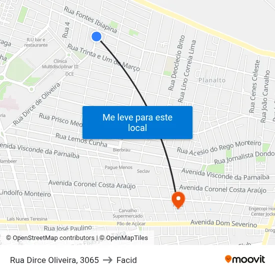 Rua Dirce Oliveira, 3065 to Facid map