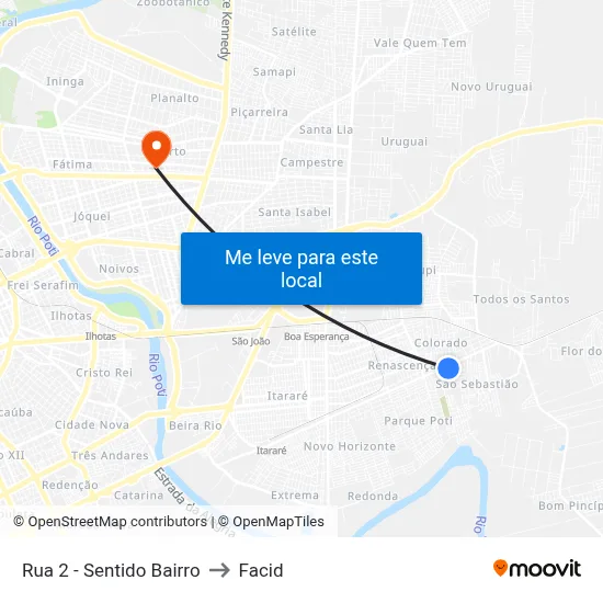 Rua 2 - Sentido Bairro to Facid map