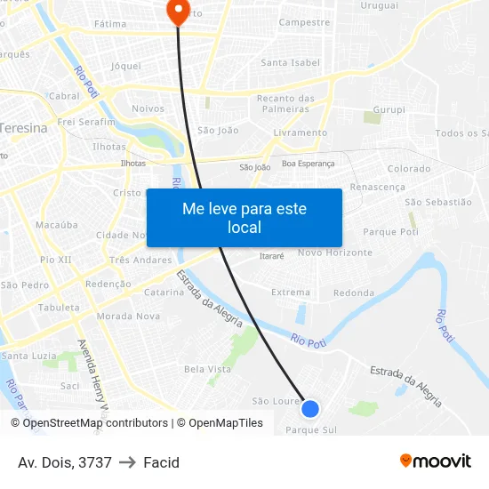 Av. Dois, 3737 to Facid map