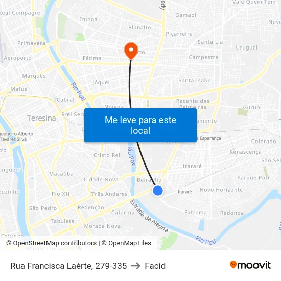 Rua Francisca Laérte, 279-335 to Facid map