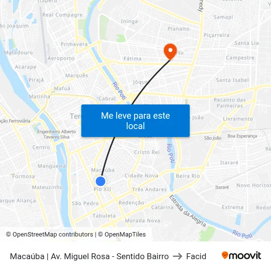 Macaúba | Av. Miguel Rosa - Sentido Bairro to Facid map