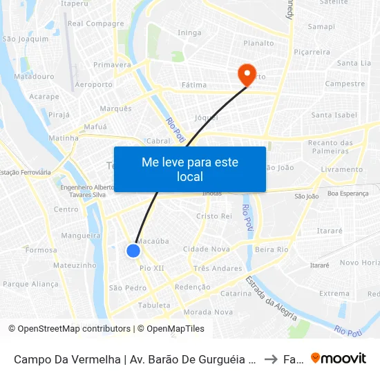 Campo Da Vermelha | Av. Barão De Gurguéia - Sentido Bairro to Facid map