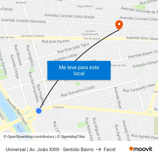 Universal | Av. João XXIII - Sentido Bairro to Facid map