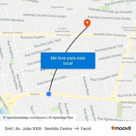 Dnit | Av. João XXIII - Sentido Centro to Facid map
