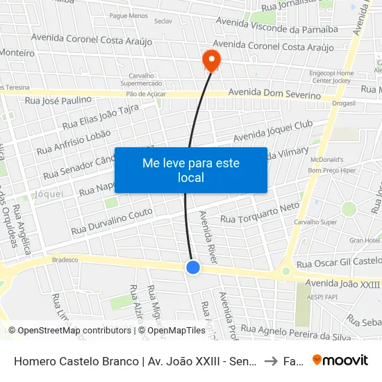 Homero Castelo Branco | Av. João XXIII - Sentido Centro to Facid map