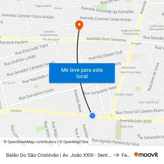 Balão Do São Cristóvão | Av. João XXIII - Sentido Centro to Facid map