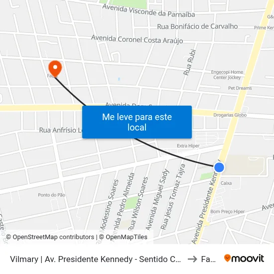 Vilmary | Av. Presidente Kennedy - Sentido Centro to Facid map