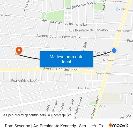 Dom Severino | Av. Presidente Kennedy - Sentido Bairro to Facid map